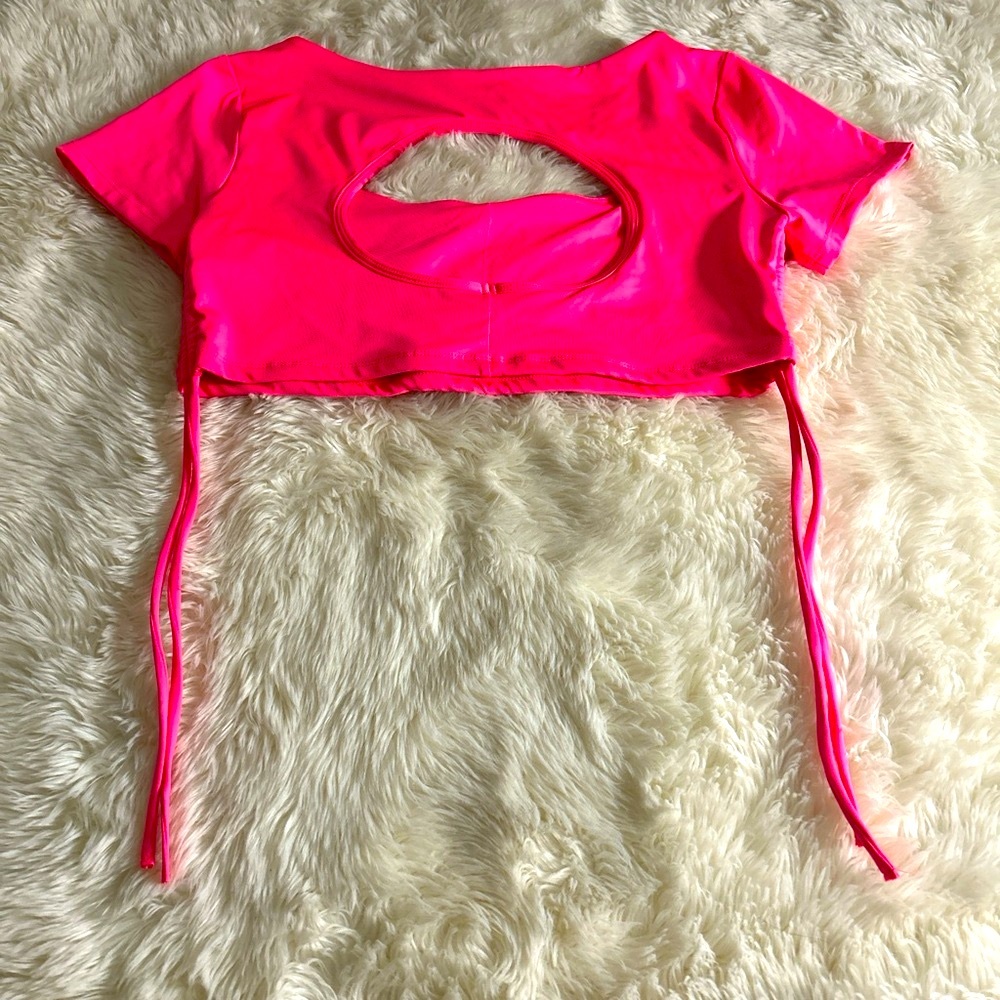 Barbie Core Pink Crop Top with Cutout Design - Picture 2 of 5
